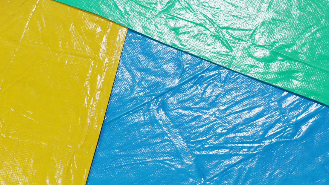 image of tarps in green, yellow and blue